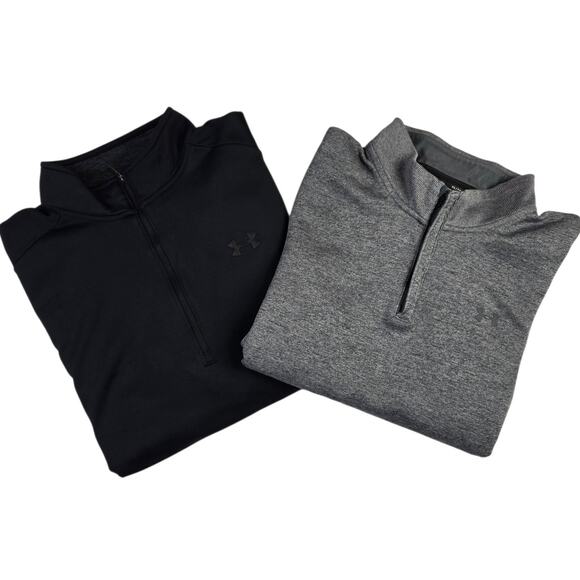 Mens Under Armour Half Zip Pullover Lot Size XL Loose Cold Gear Black Gray - Picture 1 of 5